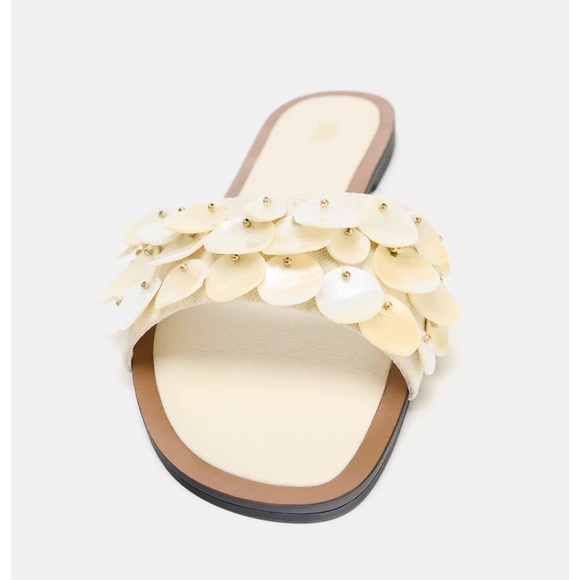Zara Flat Sandals With Pearlescent Pieces NWT - Picture 3 of 5